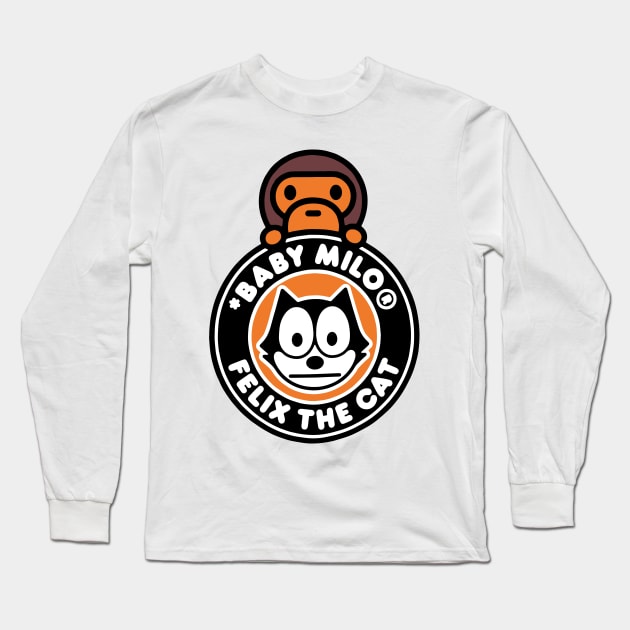 Baby milo the cat art retro Long Sleeve T-Shirt by skeleton sitting chained